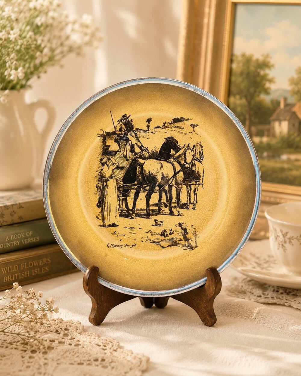 Antique Ridgways Coaching Days Transferware Plate Morning Draft Macmillan 8"